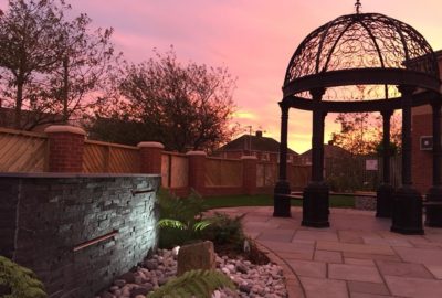 Back of garden at sunset