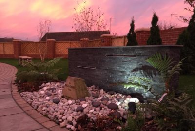 Well lit wall at sunset