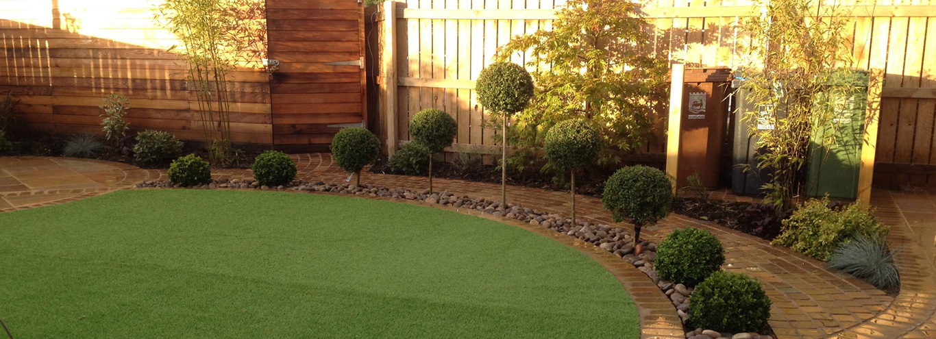 Circle bushes in garden at sunrise