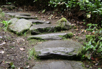 Mossy worn down rock steps