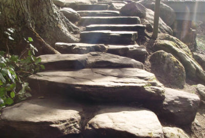Stone steps up to bridge