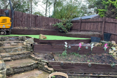 Terraformed garden with stone steps